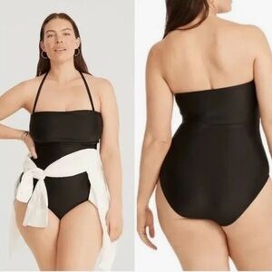 NWT J Crew size 24 black Gemma ruched one piece swimsuit beach vacation neutral